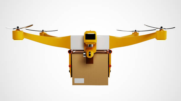 istock Yellow/white delivery drone - isolated on white - Stock image 968868194
