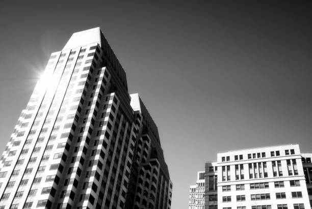 istock Skyscrapers from below, Downtown Boston. Black And White. 968871046