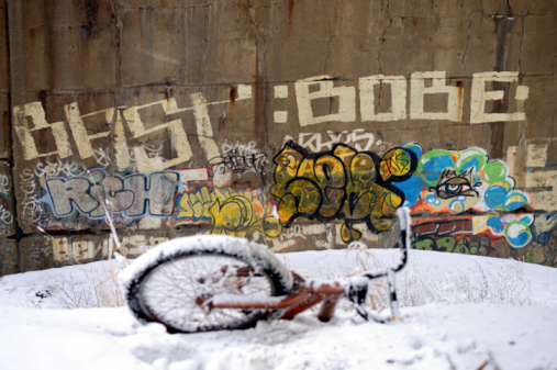 Bike abandoned under bridge in snow with grafitti.

Please see other photos from this city in my Lightbox 
[url=http://www.istockphoto.com/search/lightbox/6984065?facets=%7B%22pageNumber%22:1,%22perPage%22:100,%22abstractType%22:%5B%22photos%22,%22illustrations%22,%22video%22,%22audio%22%5D,%22order%22:%22bestMatch%22,%22filterContent%22:%22false%22,%22lightboxID%22:%5B6984065%5D,%22additionalAudio%22:%22true%22,%22f%22:true%7D]Montreal[/url]

[url=file_closeup.php?id=8638903][img]file_thumbview_approve.php?size=1&id=8638903[/img][/url]