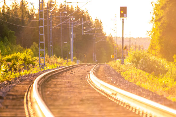 Railroad Tracks at Dusk from a High Angle View in Queens NYC