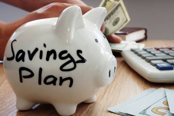 istock Savings Plan written on a side of piggy bank. 968886770