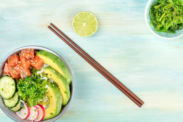 istock Hawaiian tuna poke salad with wakame and copy space 968890120