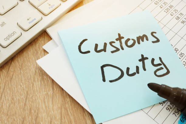 stick with words customs duty. customs clearance concept. - document shipping freight transportation form imagens e fotografias de stock