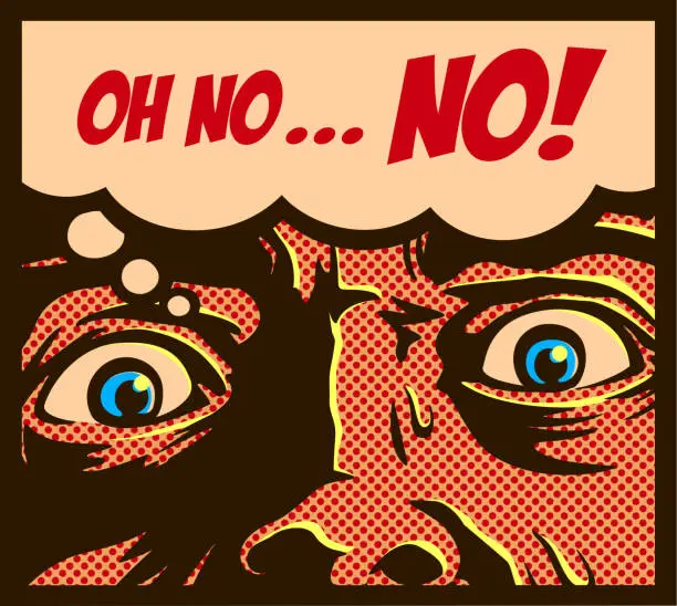 Vector illustration of Pop art comics style man in a panic with terrified eyes staring at something dreadful vector illustration
