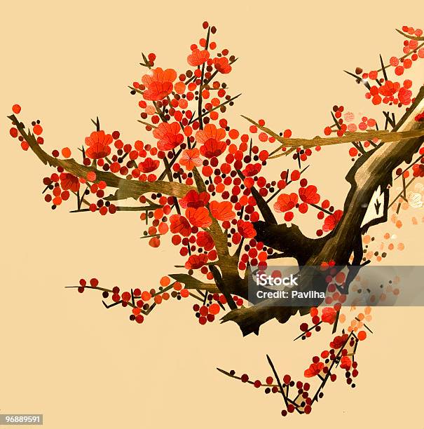 그림 중국 Blossoming 지점 0명에 대한 스톡 사진 및 기타 이미지 - 0명, 공예, 꽃 나무