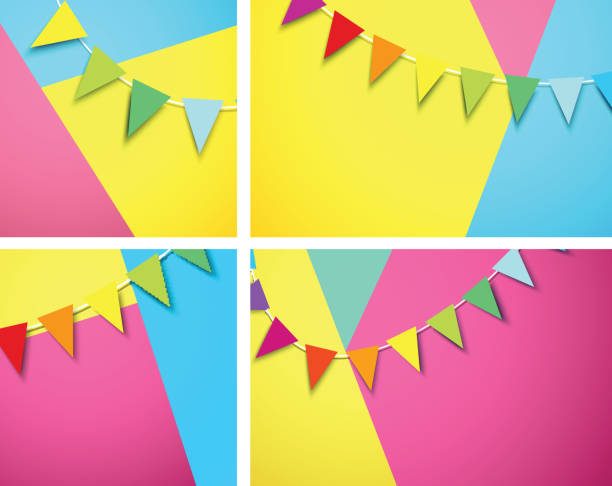 istock Festive backgrounds with garland of colorful flags. 968898686