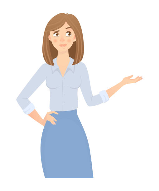 ilustrações de stock, clip art, desenhos animados e ícones de business woman isolated. business pose and gesture. young businesswoman vector illustration. point hand - disaffection