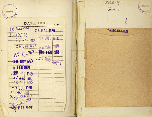 Library Book Open pages of an old library book from the 60's. 1960 1969 photos stock pictures, royalty-free photos & images