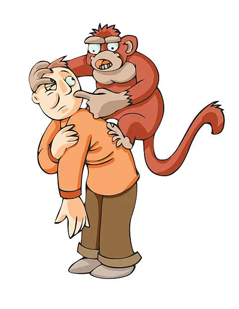 Vector illustration of Metaphor: Monkey on Your Back