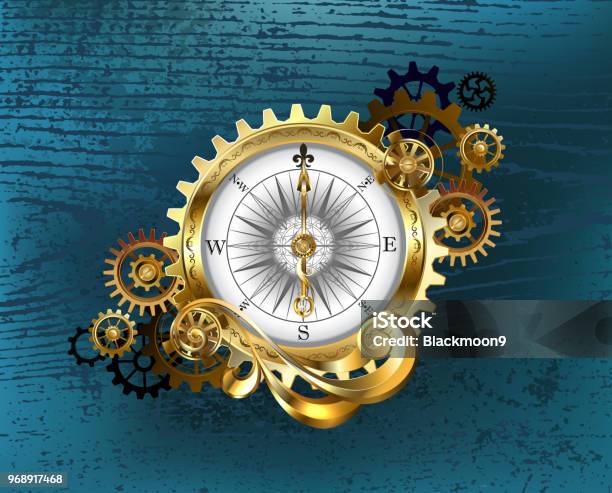 Antique Compass With Gears Stock Illustration - Download Image Now - Navigational Compass, Steampunk, Travel