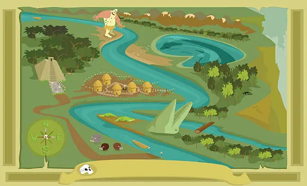 Vector illustration of Pirate Treasure Map in the Jungle