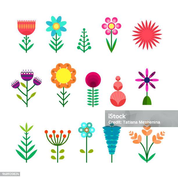 Simple Color Flower Vector Set Of Flat Vector Simple Color Flowers Stock Illustration - Download ...