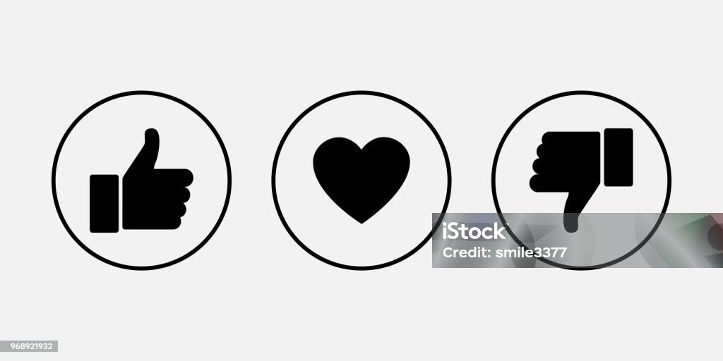 Like icons. Thumb up and down with heart, vector icons Like Button stock vector
