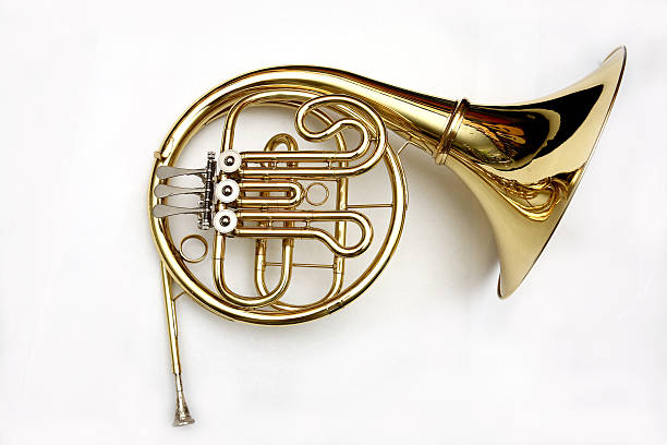 A French horn isolated on a white background stock photo