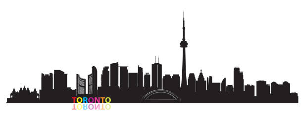 kanada stadt skyline. toronto sehenswürdigkeiten stadtbild blick. reisehintergrund. tourismuskonzept mit modernen gebäuden - toronto stock-grafiken, -clipart, -cartoons und -symbole