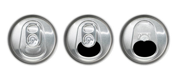 Top view can Top view of aluminum ring pull can isolated on white background with clipping path can top stock pictures, royalty-free photos & images