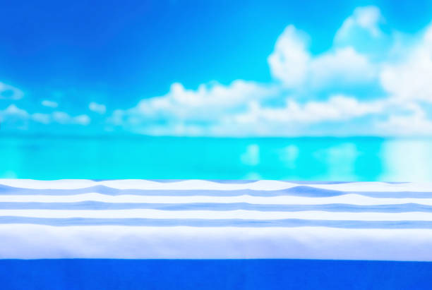 Tablecloth in blue stripes, marine background