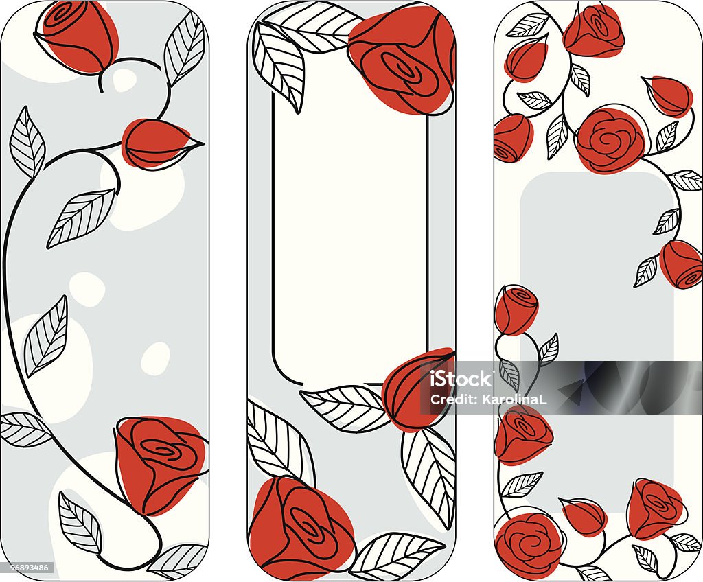 Tres clásicos dibujados a mano banners verticales con rosas - arte vectorial de Amor - Sentimiento libre de derechos