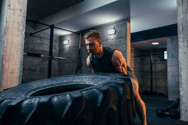 istock Tire flipping for a full body workout 968940320