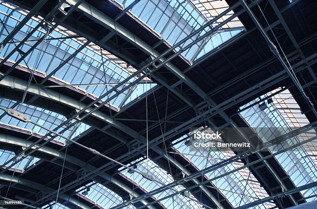 Steel construction of train station  Arch - Architectural Feature Stock Photo