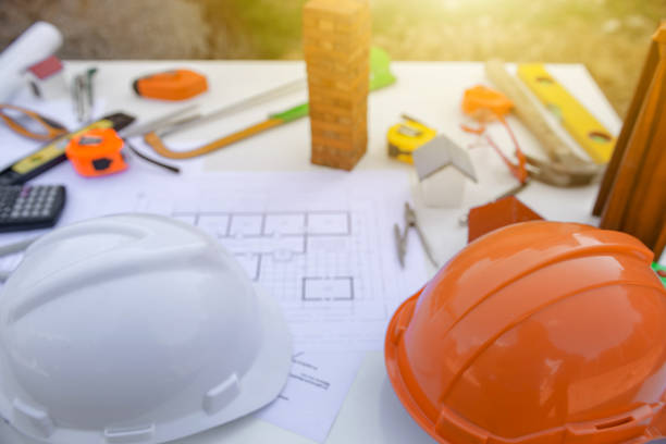istock Engineering diagram blueprint paper drafting project sketch architectural. industrial drawing detail and several drawing tools 968955830