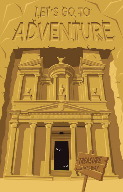 ilustrações de stock, clip art, desenhos animados e ícones de let's go to adventure in petra ancient temple - petra