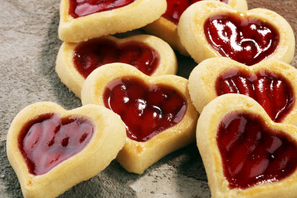 istock Heart shaped Valentines Day cookies with jam. Shaped biscuit cookie 968961242