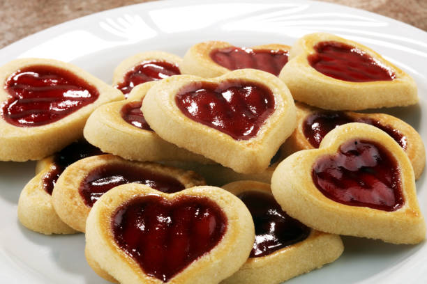 istock Heart shaped Valentines Day cookies with jam. Shaped biscuit cookie 968961916