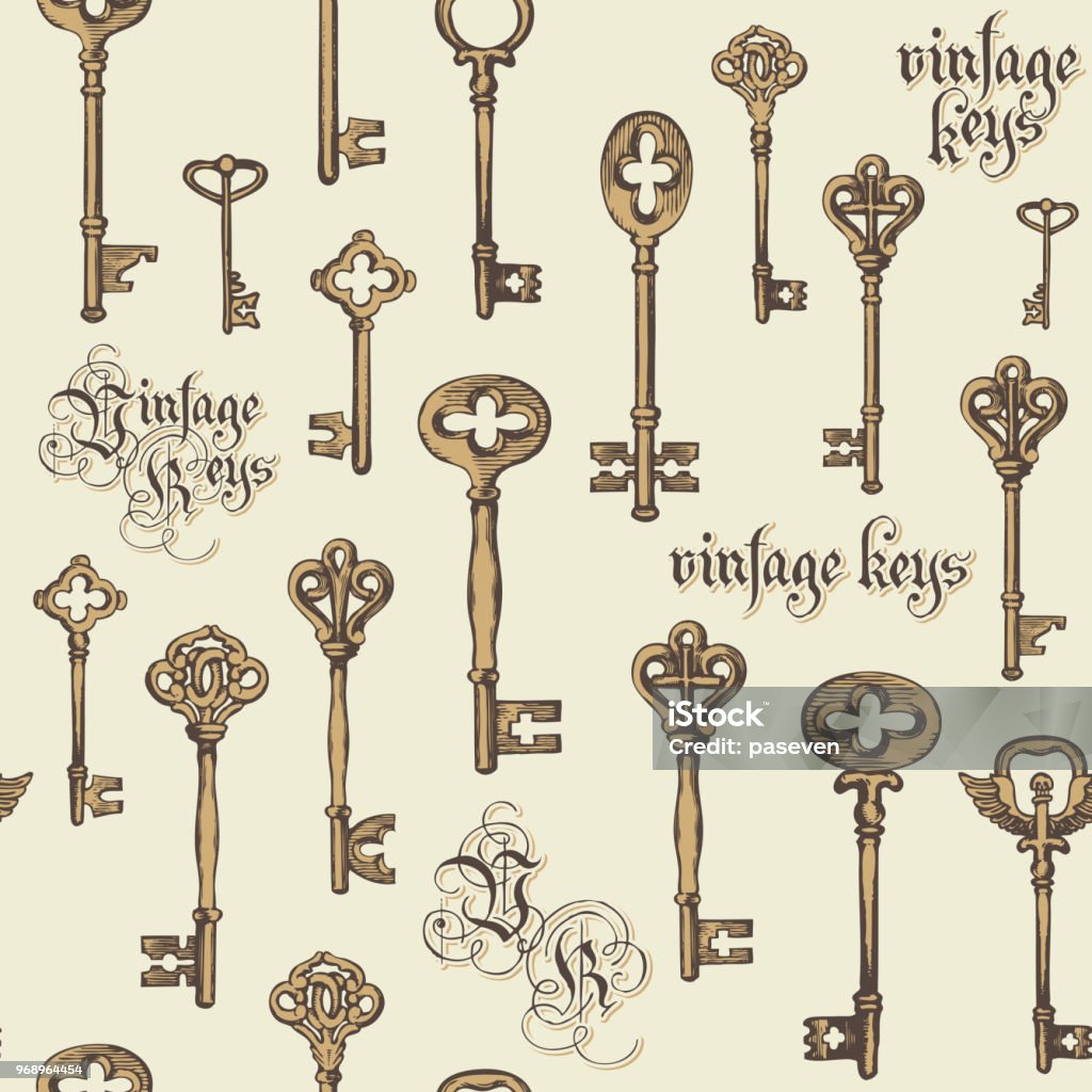 Abstract Seamless Background With Vintage Keys Stock Illustration -  Download Image Now - Abstract, Antique, Art - iStock