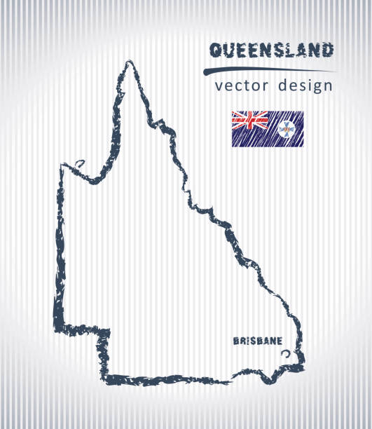 Queensland national vector drawing map on white background Queensland vector hand drawn sketch map brisbane stock illustrations