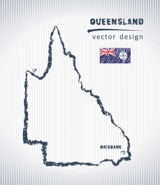 Vector illustration of Queensland national vector drawing map on white background