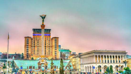 Maidan Nezalezhnosti or Independence Square, the central square of Kiev, the capital of Ukraine