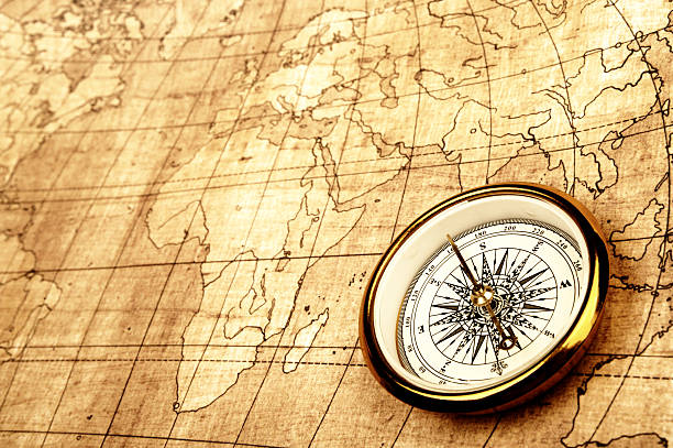 istock Close-up of vintage world map and compass 96896889