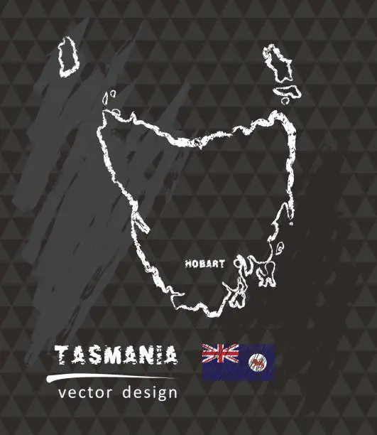 Vector illustration of Map of Tasmania, Chalk sketch vector illustration