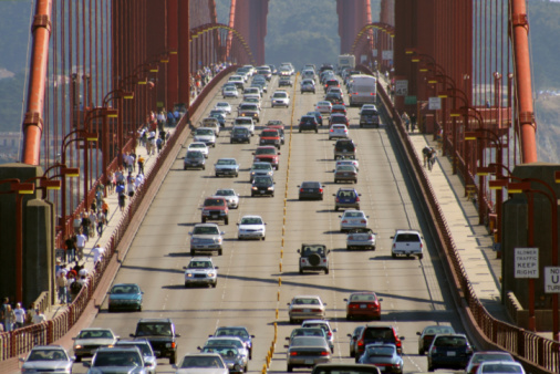 Traffic on the golden Gate Bridge.