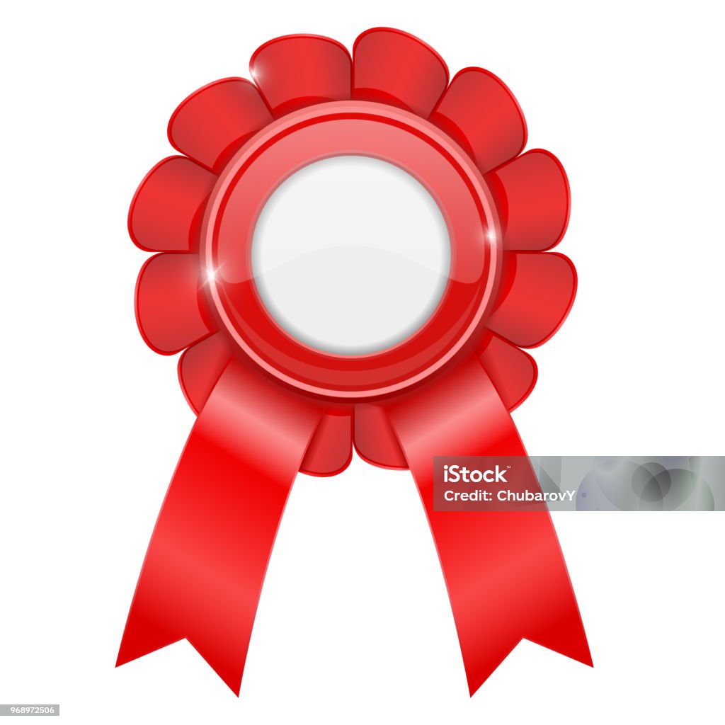 Red Award Sign Shiny 3d Prize Symbol With White Blank Circle Stock