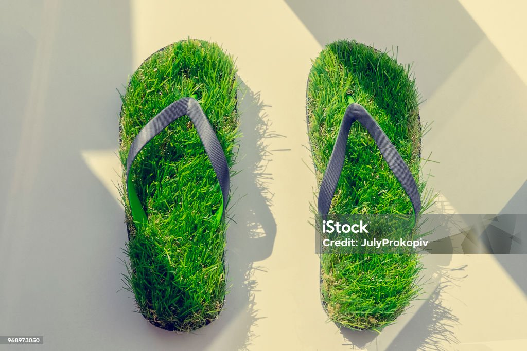 Fußabdruck mit grünen Artifitial grass - Lizenzfrei Gras Stock-Foto