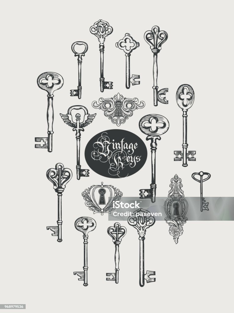 Retro Banner With Vintage Keys And Keyholes Stock Illustration
