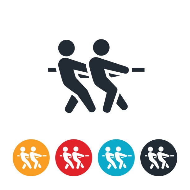 ilustraciones, imágenes clip art, dibujos animados e iconos de stock de icono de tira y afloja - tirar de