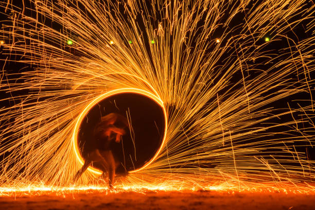 Circle Fireshow at beach, Koh Lanta, Thailand Circle Fireshow at beach in the Koh Lanta Island in Thailand phuket beach party stock pictures, royalty-free photos & images