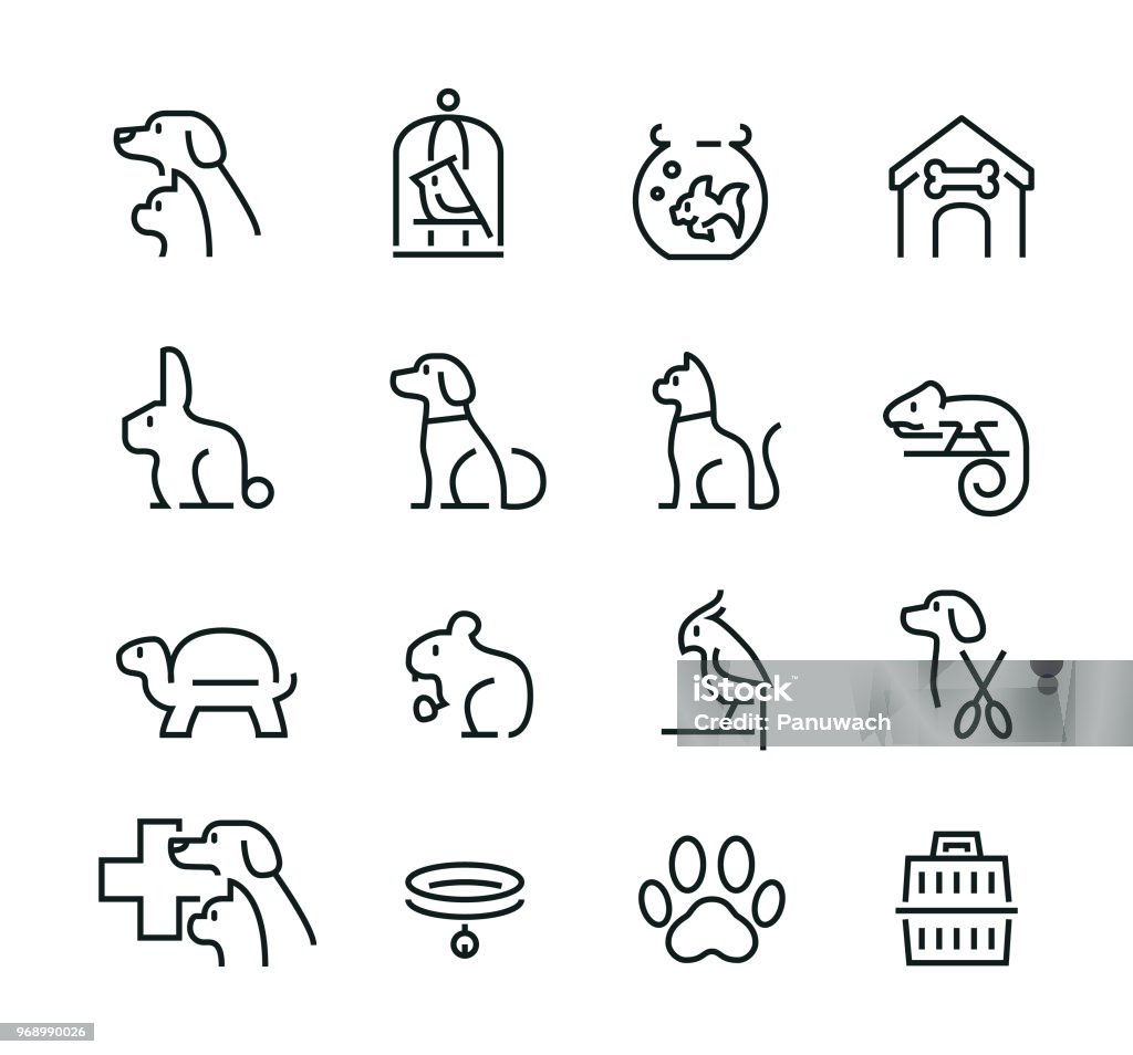 Conjunto de iconos del animal doméstico de delgada línea mínima - arte vectorial de Ícono libre de derechos