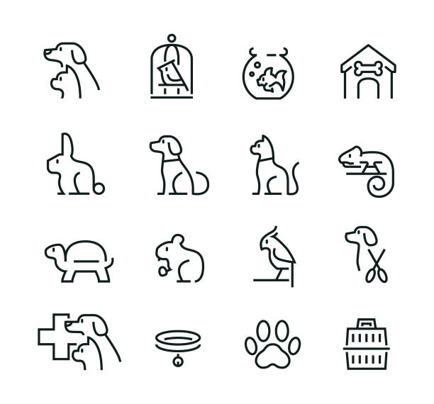 illustrations, cliparts, dessins animés et icônes de jeu d’icônes pour animaux de compagnie de ligne mince minime - dog domestic cat pets animal