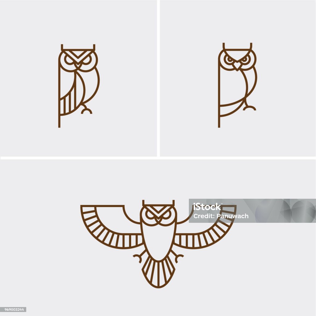 Hipster lineare Owl Logo - Lizenzfrei Eule Vektorgrafik