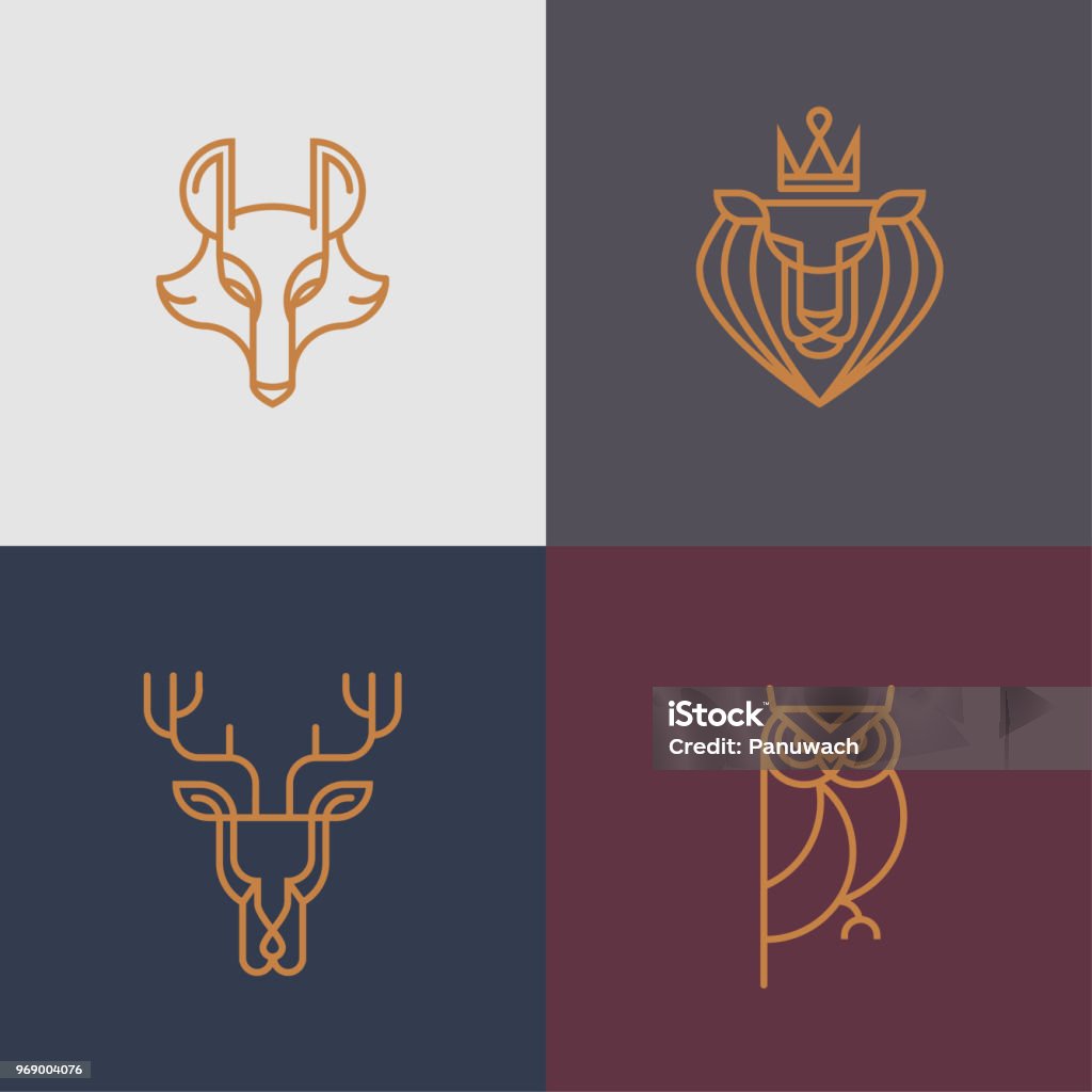 Set di icone/logo linea Animal Thin - arte vettoriale royalty-free di Logo