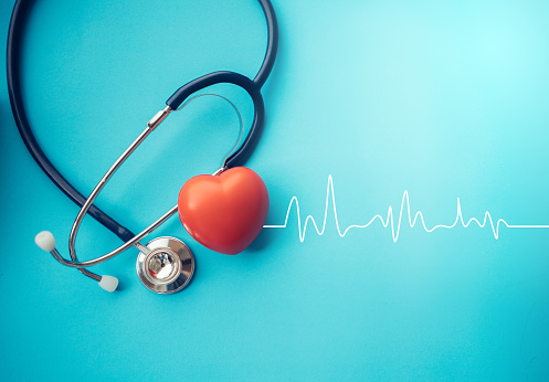 Heart and stethoscope,Heartbeat Line,Healthcare concept.