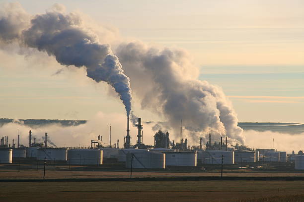 Refinery in Early Morning Fog stock photo