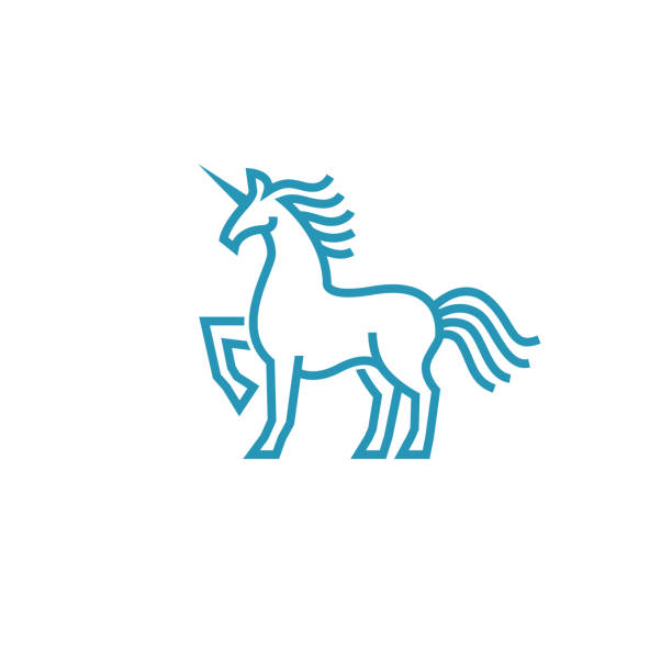 Unicorn logo in simple line style Minimal simple line unicorn logo/icon ready to use for corporate identity Unicorn stock illustrations