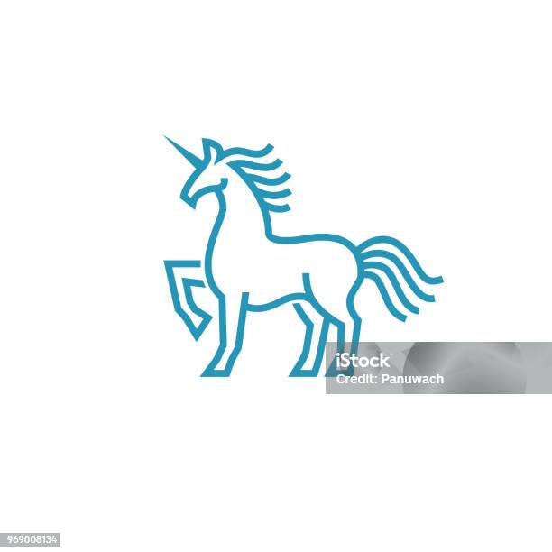 Unicorn Logo In Simple Line Style Stock Illustration - Download Image Now - Unicorn, Logo, Icon Symbol