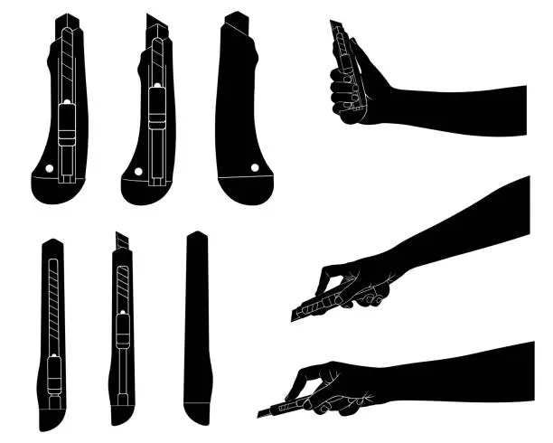 Vector illustration of Set of different utility knives