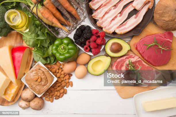 Various Foods That Are Perfect For High Fat Low Carb Diets Stock Photo - Download Image Now